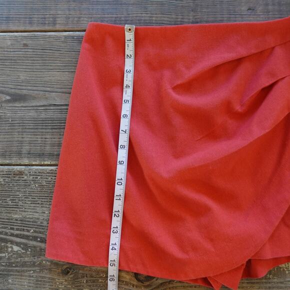 French Skort Womens Medium Red Wrap Front Back Zip Linen Skirt Shorts Parisian - Picture 6 of 9